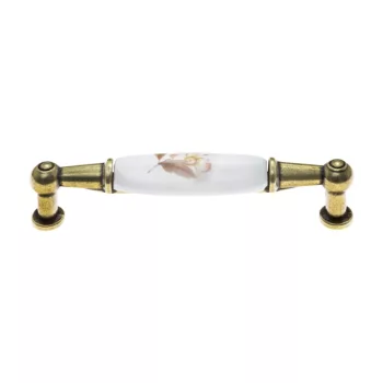 Fogantyú E038-96 Antikolt Bronz-Barna Virág Fém/Porcelán