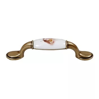 Fogantyú E050-96 Antikolt Bronz-Barna Virág Fém/Porcelán