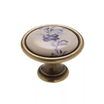   Fogantyú P07.01.25.04/D34 Antikolt Bronz-Kék Virág Fém/Porcelán