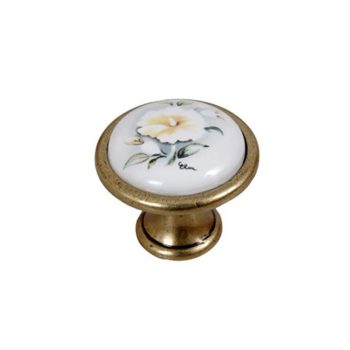   Fogantyú E053-33 Antikolt Bronz-Szürke Virág Fém-Porcelán