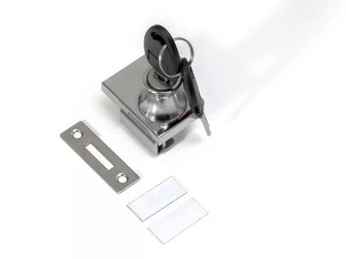 Bútorzár HB LOCKS HB-10 Üvegajtózár, fúrás nélküli, dupla Nikkel