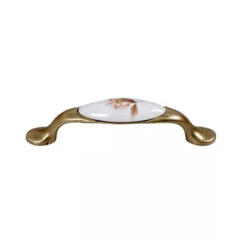 Fogantyú E052-96 Antikolt Bronz-Barna Virág Fém-Porcelán