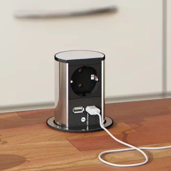   Konnektor Munkalapba süllyeszthető ELEVATOR Inox 1db 230V/16A 1 dugalj + 2db USB