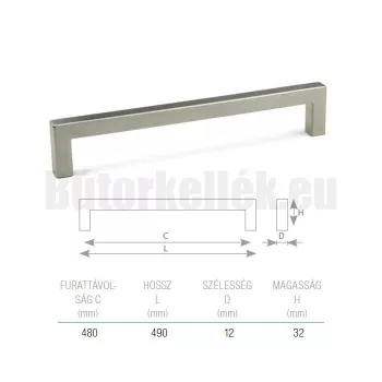 Bútorfogantyú MARINA Nemesacél 480mm