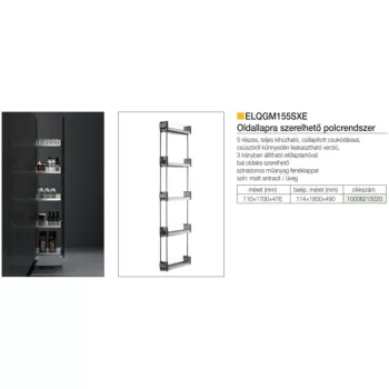   Fémrács ELQGM155SXE 5 részes Balos oldallapra szerelhető 110×1700×476mm ANTRACIT