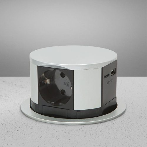 Konnektor Munkalapba süllyeszthető LIFT 3x230V+ 1 USB-A + 1 USB-C 1,5fm Alu