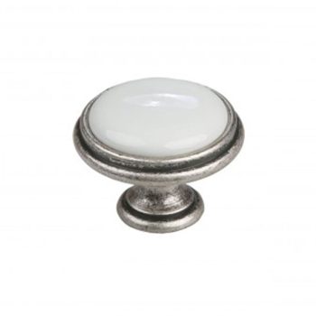   Bútorfogantyú Margarita gomb 35mm Ócink / Porcelán Fehér