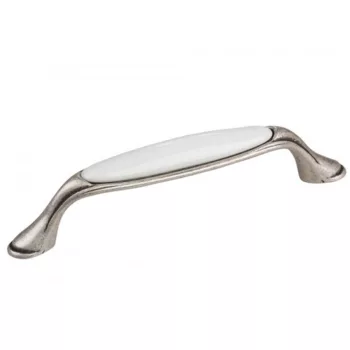   Bútorfogantyú Margarita 96mm Antik Ezüst/Porcelán Fehér Tulip