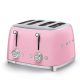 SMEG retro 2x2-szeletes kenyérpirító, rózsaszín