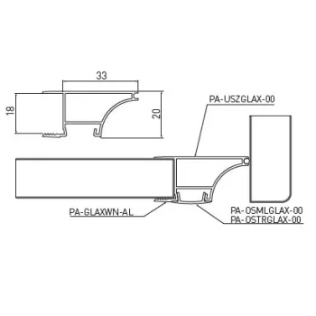 GTV GLAX LED profil 18mm-es laphoz, íves éllel 2m alu