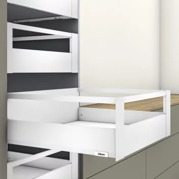   MerivoBox 40" E magasságú Belső fiók, Korláttal és fém előlappal 500mm-es Selyemfehér 40kg