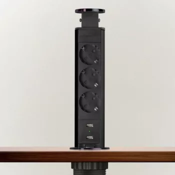   Konnektor Munkalapba süllyeszthető 3-as 1,5m+USB Szálcsiszolt Fekete