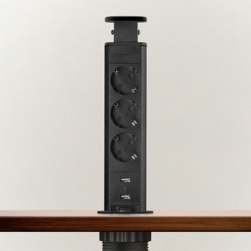 Konnektor Munkalapba süllyeszthető 3-as 1,5m+USB Matt Fekete