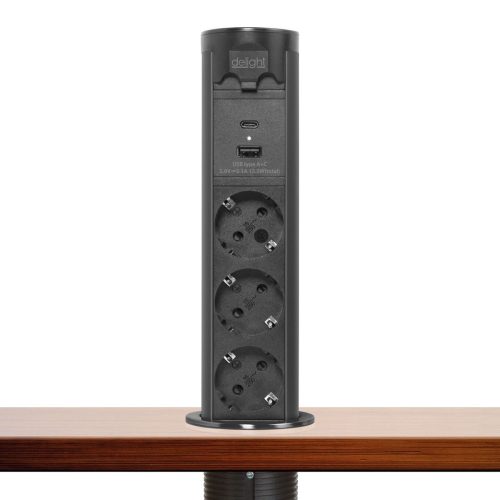 Beépíthető rejett elosztó Motoros 3-as + USB + TYPE-C "TouchControl" Fekete