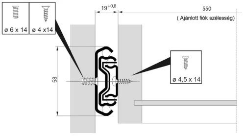 Fiókcsúszó golyós Hettich 450/58mm 90kg