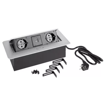   Konnektor-rejtett elosztó StrongPower 2x 230V, 2x USB A/C, Schuko, Ezüst
