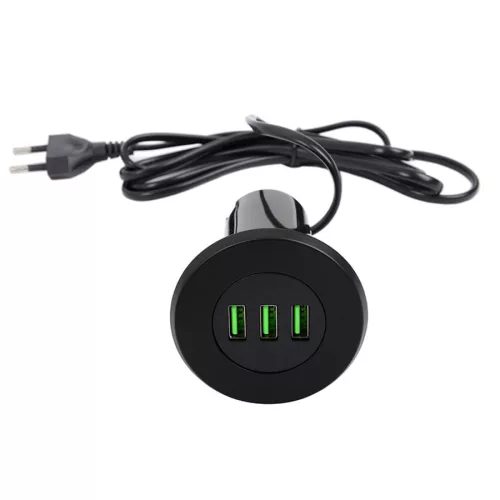 Konnektor-rejtett elosztó StrongPower USB töltő 3xUSB-A Fekete
