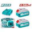 Total Lítium-ion akkumulátor + töltő szett - 2db 4,0Ah - 20V/P20S - Industrial