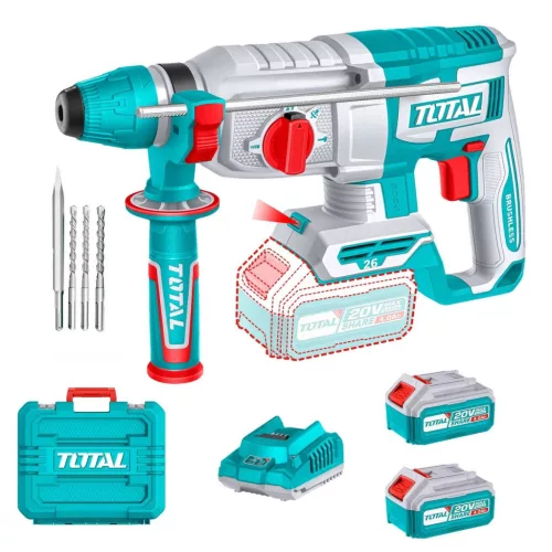 TOTAL Fúró-vésőkalapács SDS Plus 26mm - 2x4Ah 5000prn/2,5J koffer+töltő