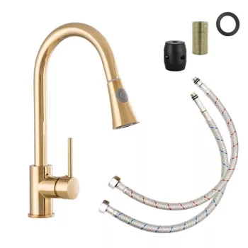   Gamma Taru Mosogató Csaptelep - Kihúzható, Zuhanyfejes, Arany