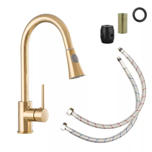 Gamma Taru Mosogató Csaptelep - Kihúzható, Zuhanyfejes, Arany