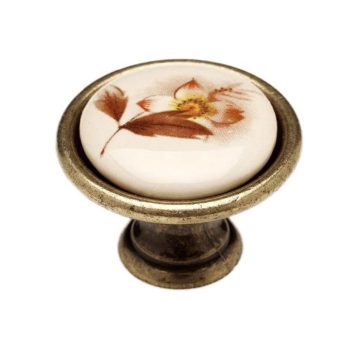   Fogantyú P07.01.02.04 Antikolt Bronz-Barna Virág Fém/Porcelán
