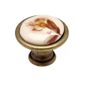   Fogantyú P08.01.02.04 Antikolt Bronz-Barna Virág Fém/Porcelán